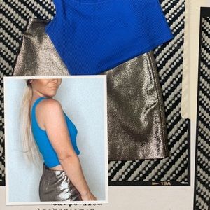 OUTFIT SET ✨ Metallic Gold Skirt w/ Blue 1-Sleeve